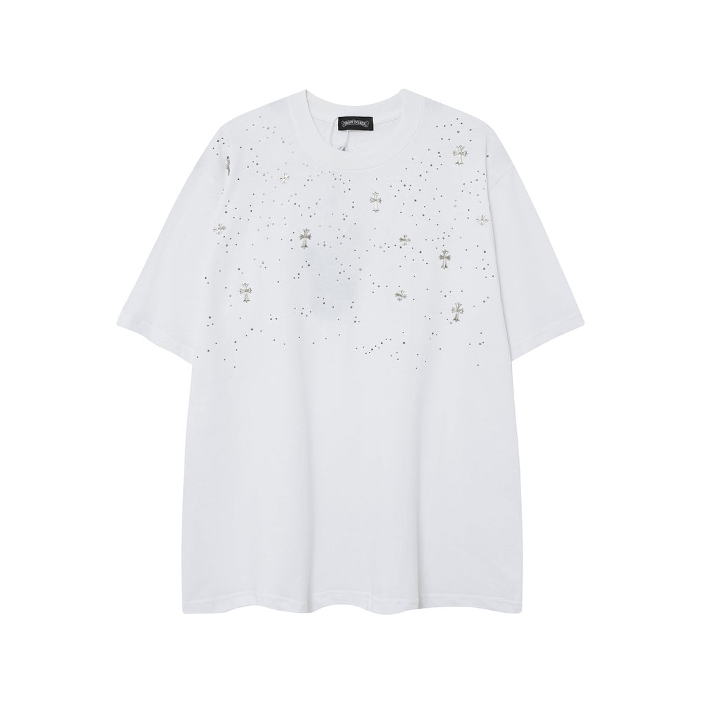CHH Chrome Heart T Shirts CH Gypsy Hot Diamond Cross Crew Neck Short Sleeve T-Shirt