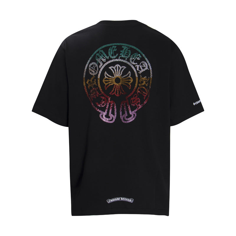 CHH Chrome Heart T Shirts Horseshoe Sanskrit Cross Color Hot Diamond Short Sleeve T-Shirt
